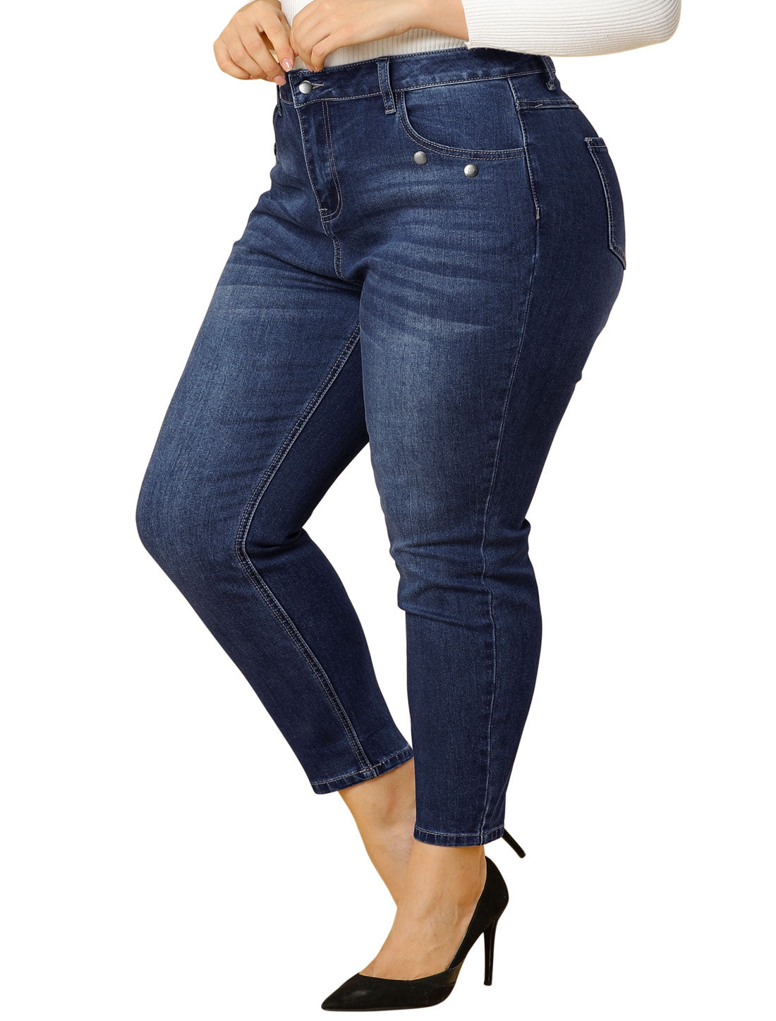 Women's Plus Size Denim Jeans Mid Rise Stretch Washed Skinny Casual Pants