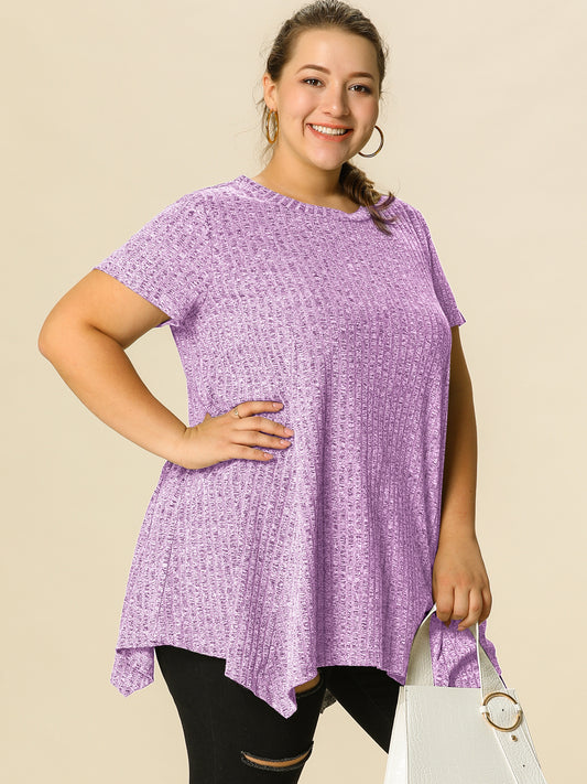 Women's Plus Size Short Sleeve Tunic Handkerchief Hem Summer Casual Top