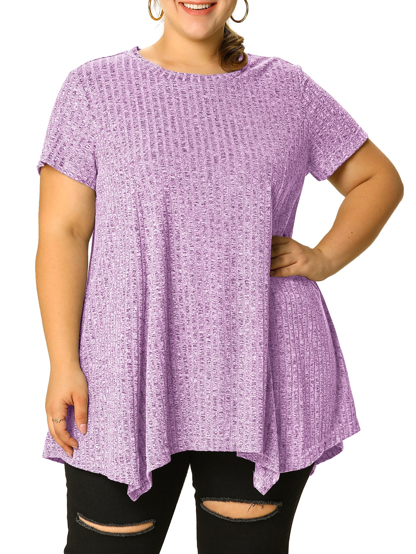 Women's Plus Size Short Sleeve Tunic Handkerchief Hem Summer Casual Top