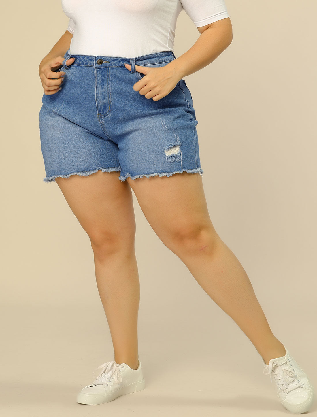 Women's High Waisted Ripped Stretchy Plus Size Denim Hot Short Summer Jean Shorts