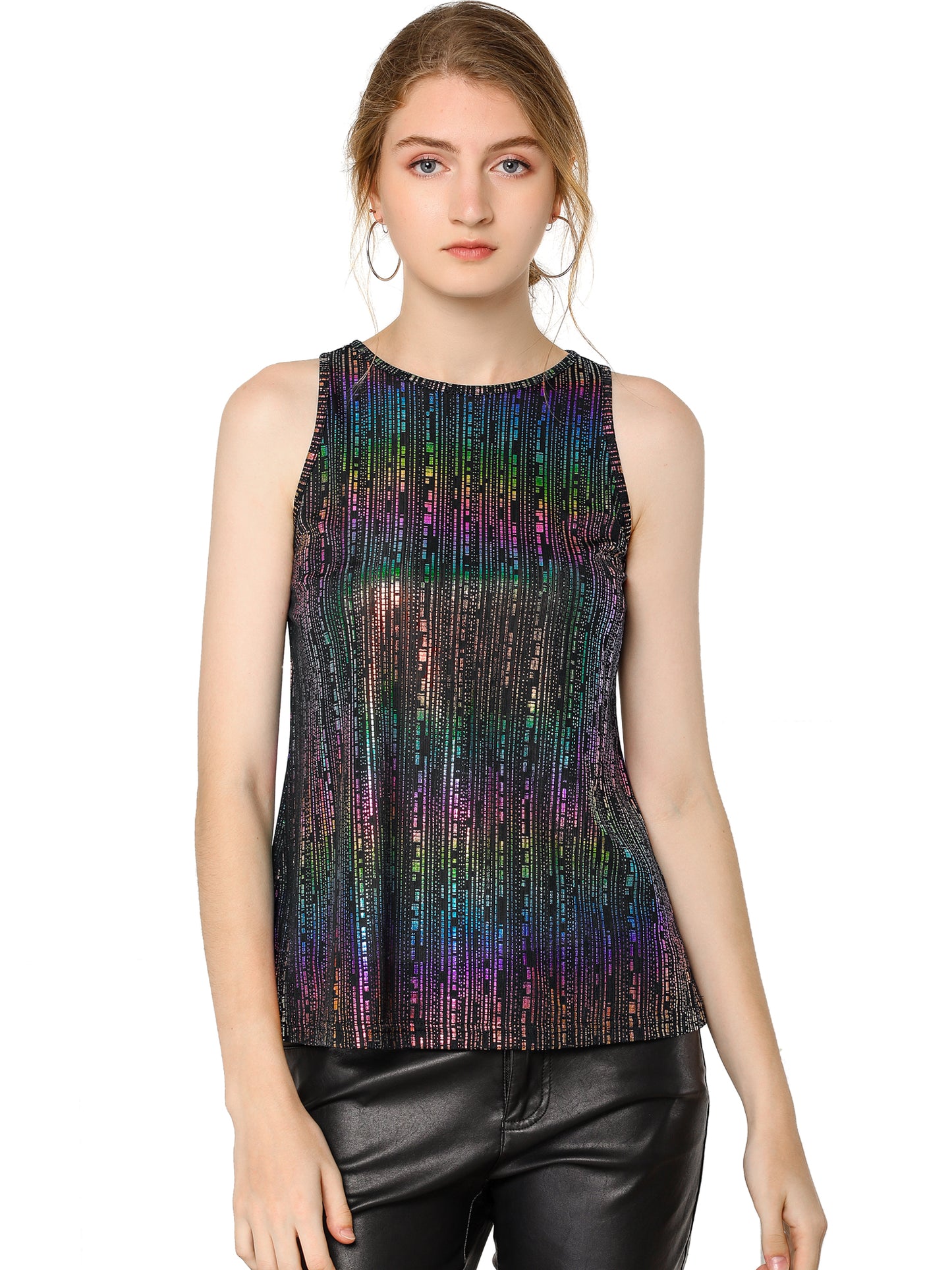 Women's Metallic Shiny Sleeveless Party Clubwear Tank Top (Available in Plus Size)