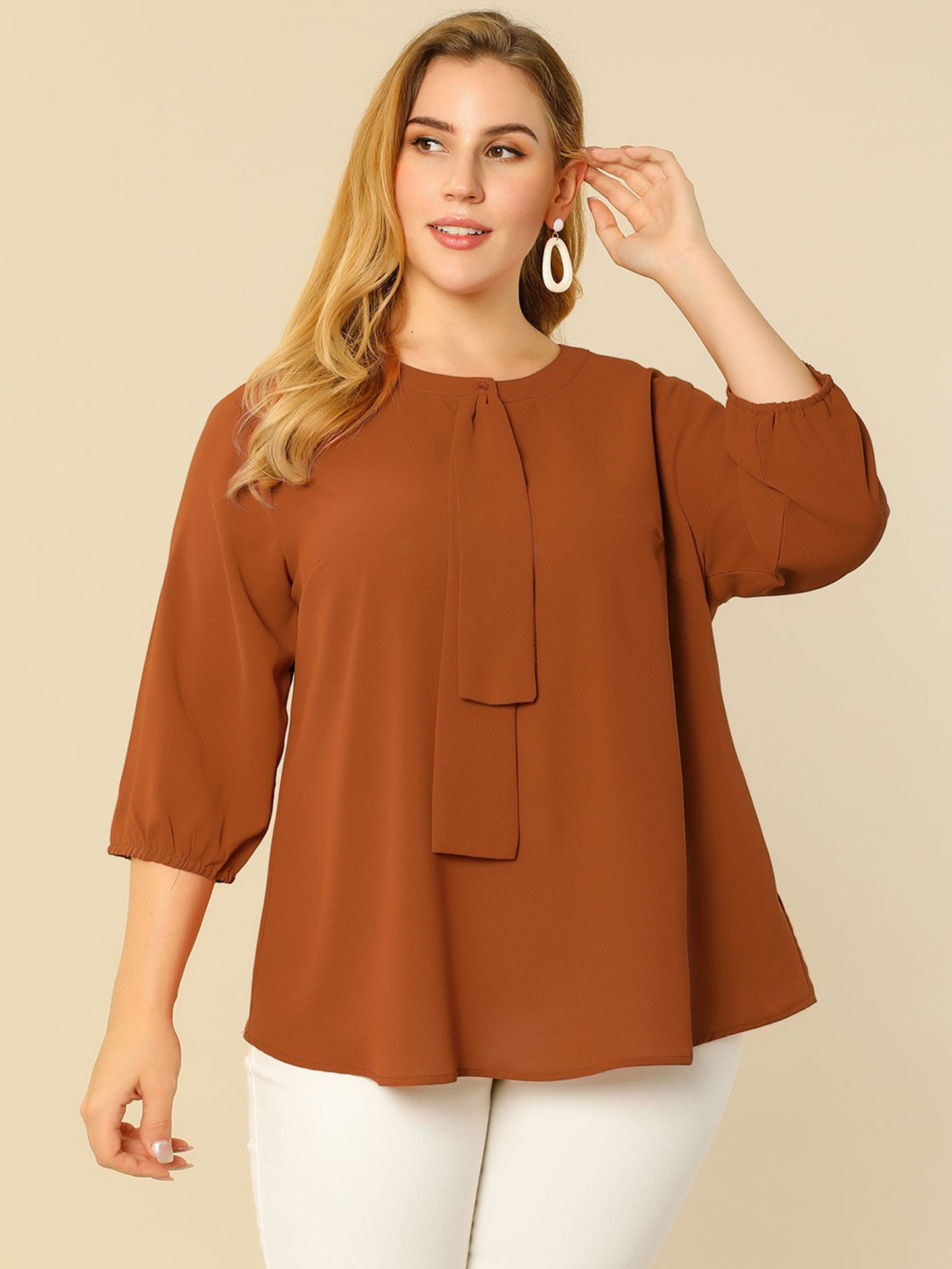 Women's Plus Size Work Round Neck Ruffle Chiffon Blouse Top