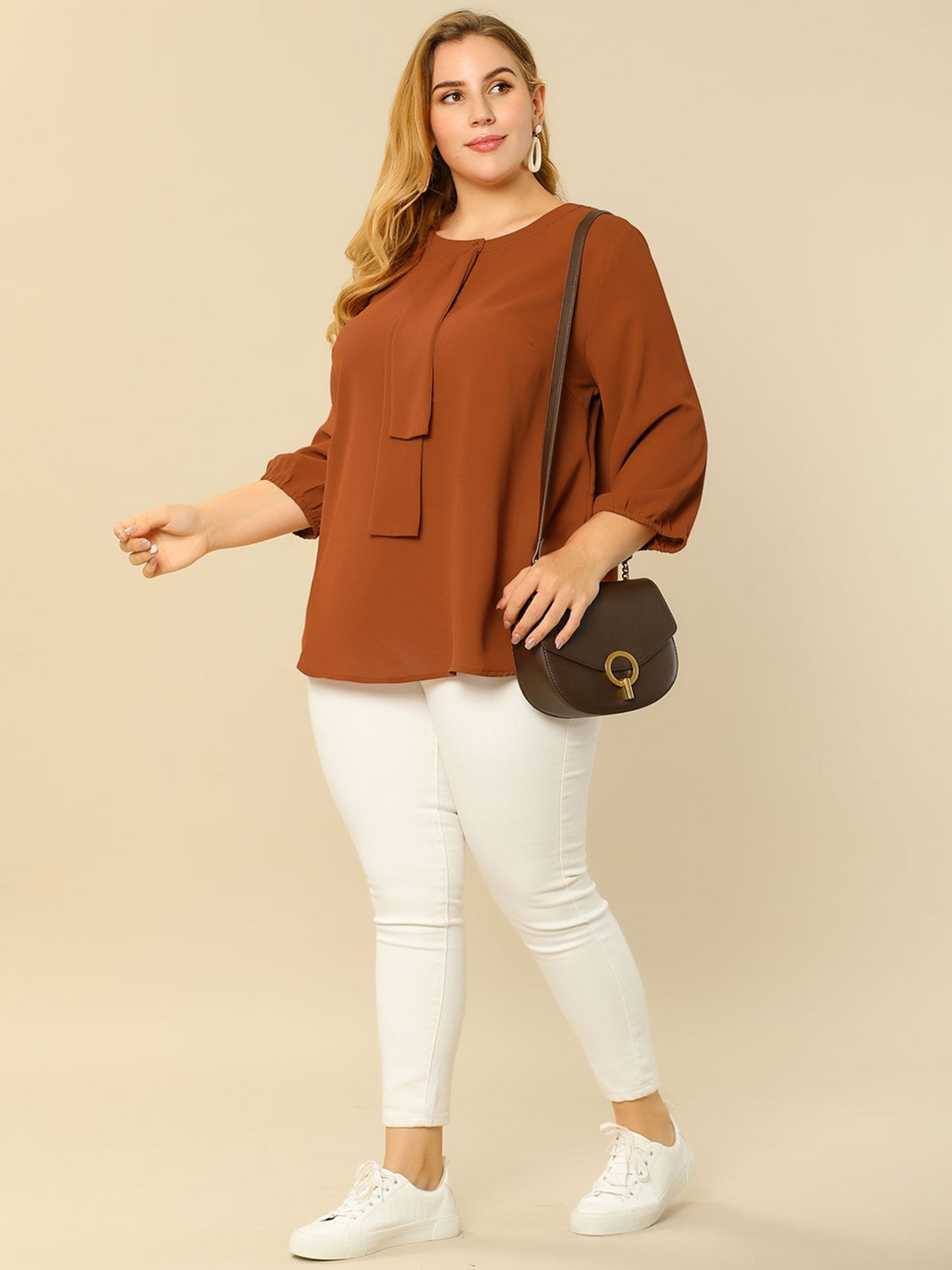 Women's Plus Size Work Round Neck Ruffle Chiffon Blouse Top