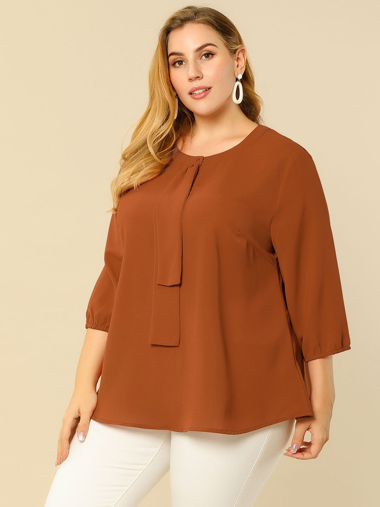 Women's Plus Size Work Round Neck Ruffle Chiffon Blouse Top