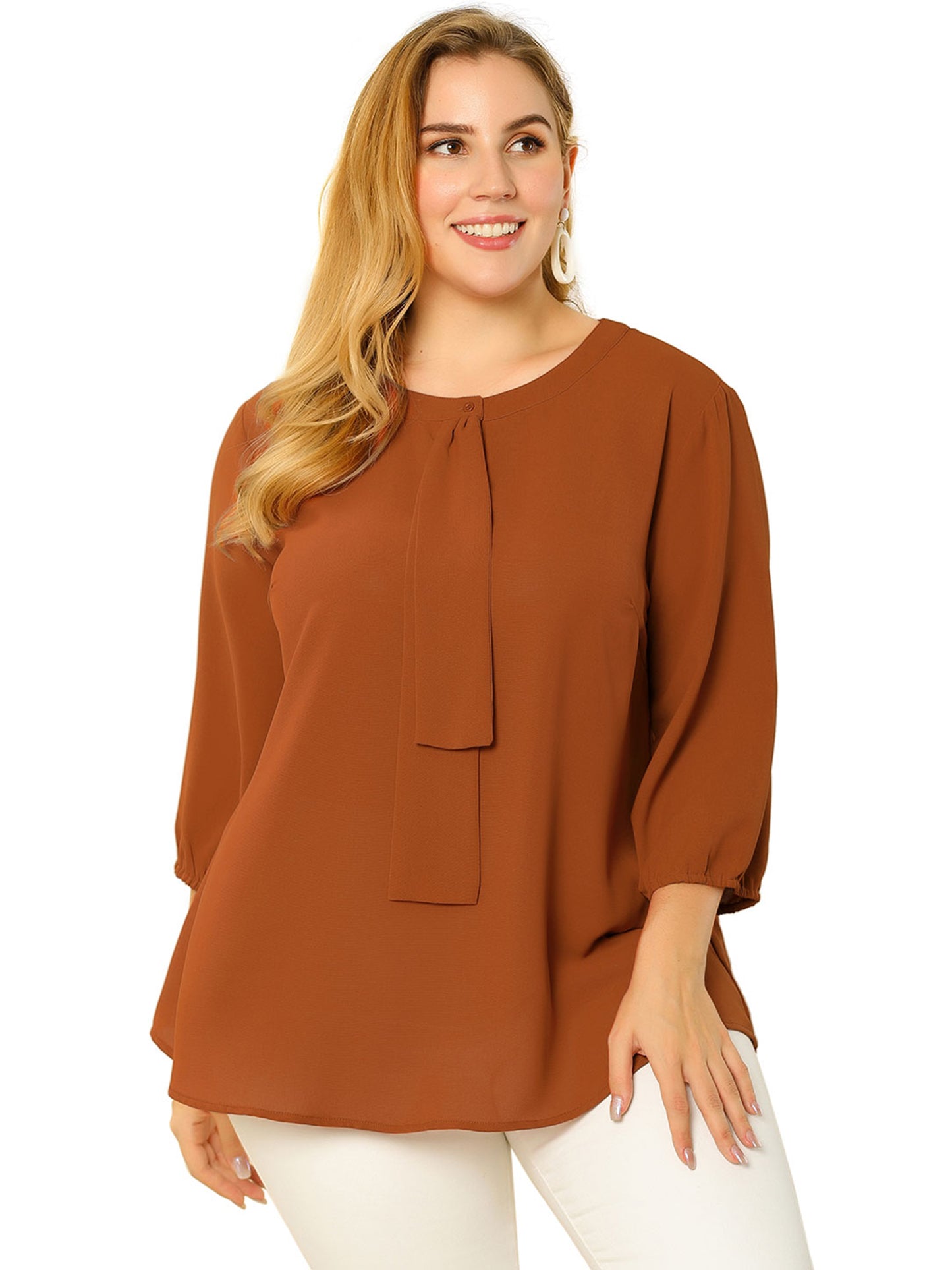 Women's Plus Size Work Round Neck Ruffle Chiffon Blouse Top