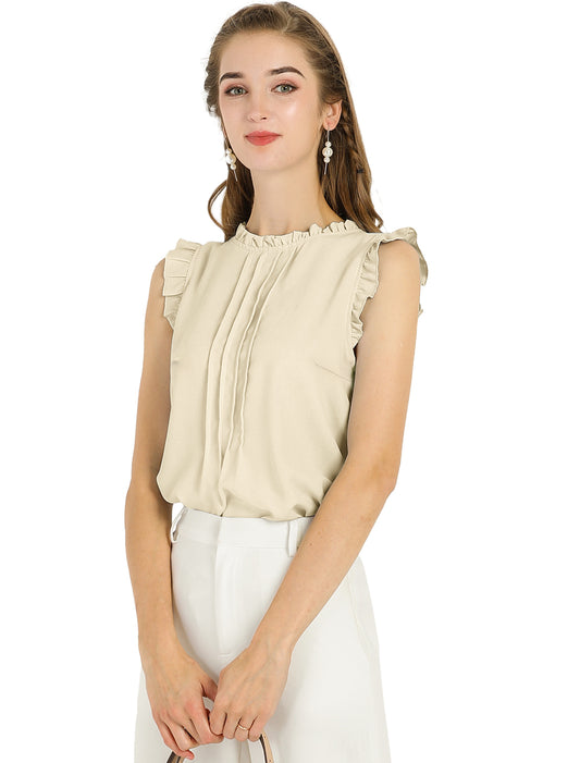 Women's Business Casual Sleeveless Ruffle Blouse Top