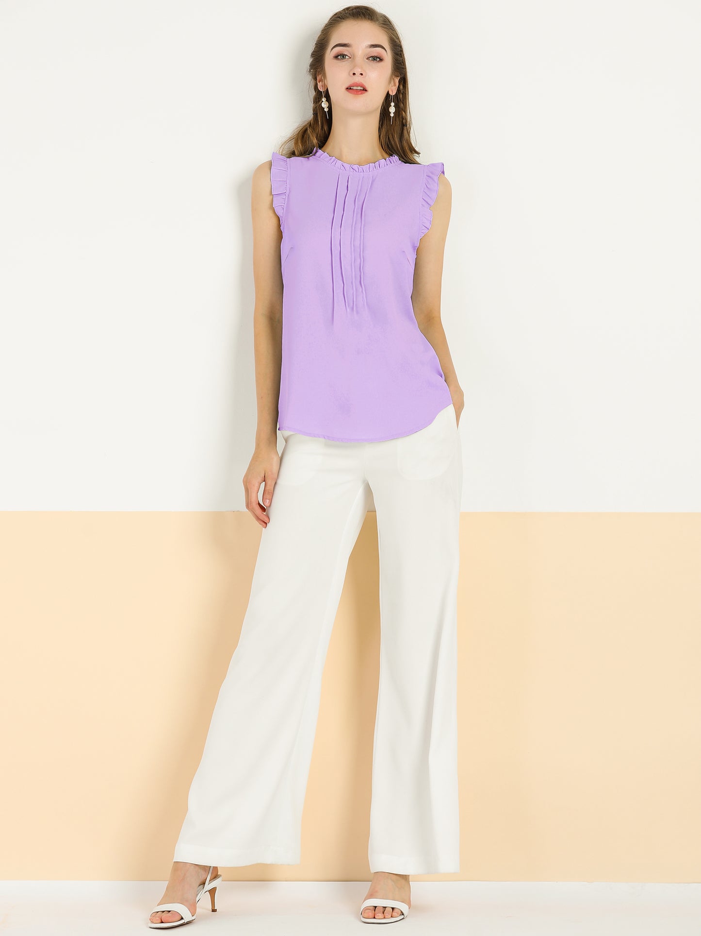 Women's Business Casual Sleeveless Ruffle Blouse Top