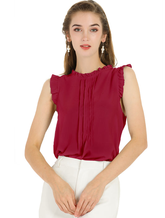 Women's Business Casual Sleeveless Ruffle Blouse Top