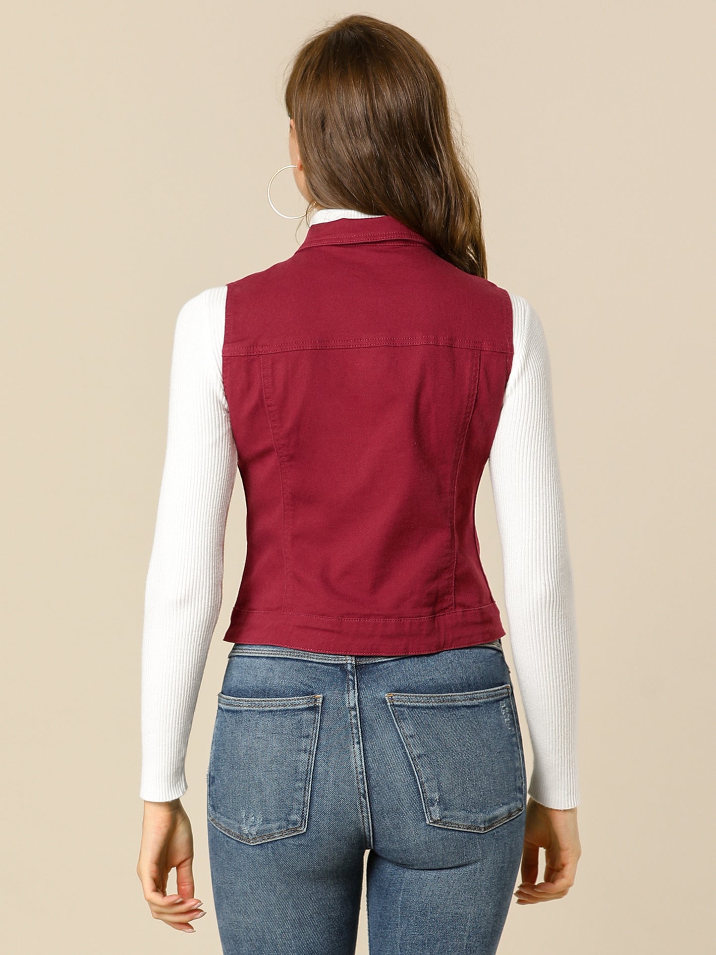 Women's Buttoned Washed Denim Vest Jacket W Chest Flap Pockets (Available in Plus Size)