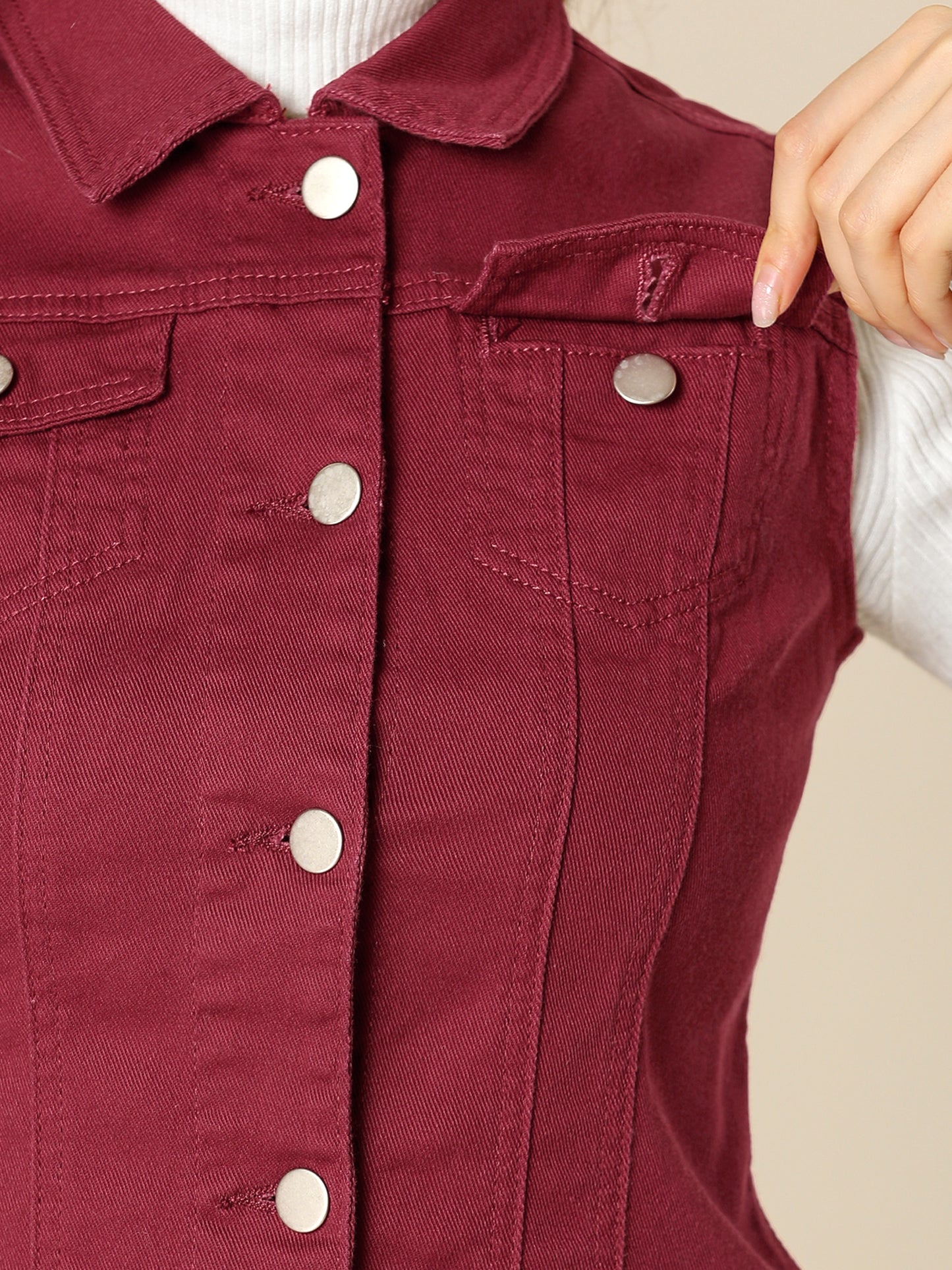 Women's Buttoned Washed Denim Vest Jacket W Chest Flap Pockets (Available in Plus Size)
