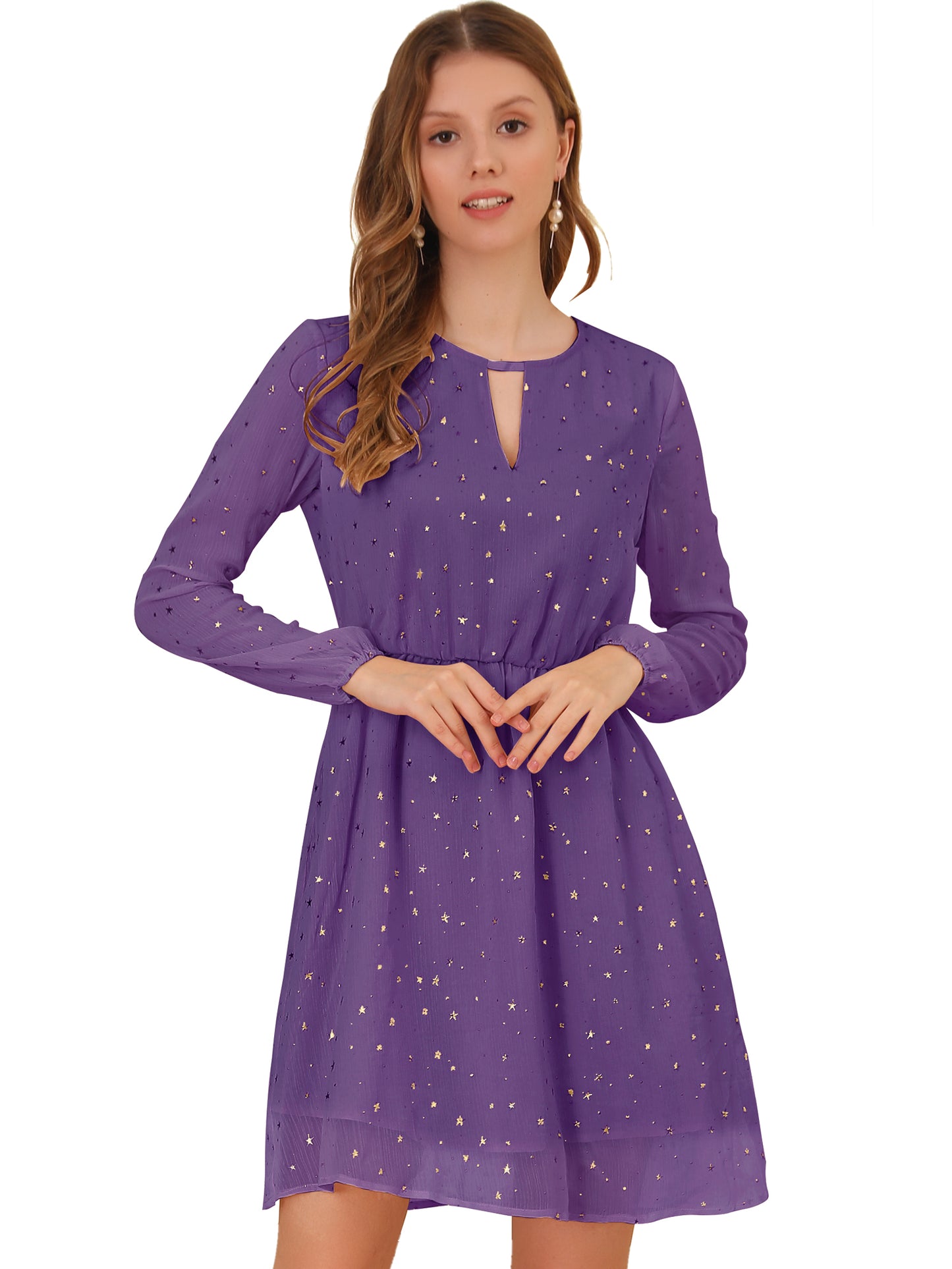 Women's Choker V Neck Gilding Metallic Star Flared A-Line Dress