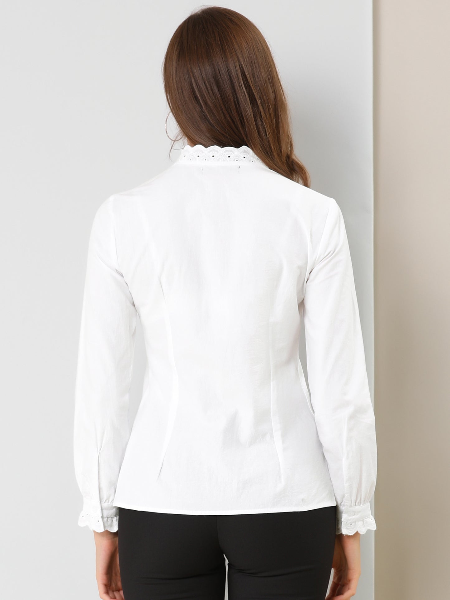 Women's Mock Neck Blouse Ruffle Work Office Cotton Pleated Button Up Shirt