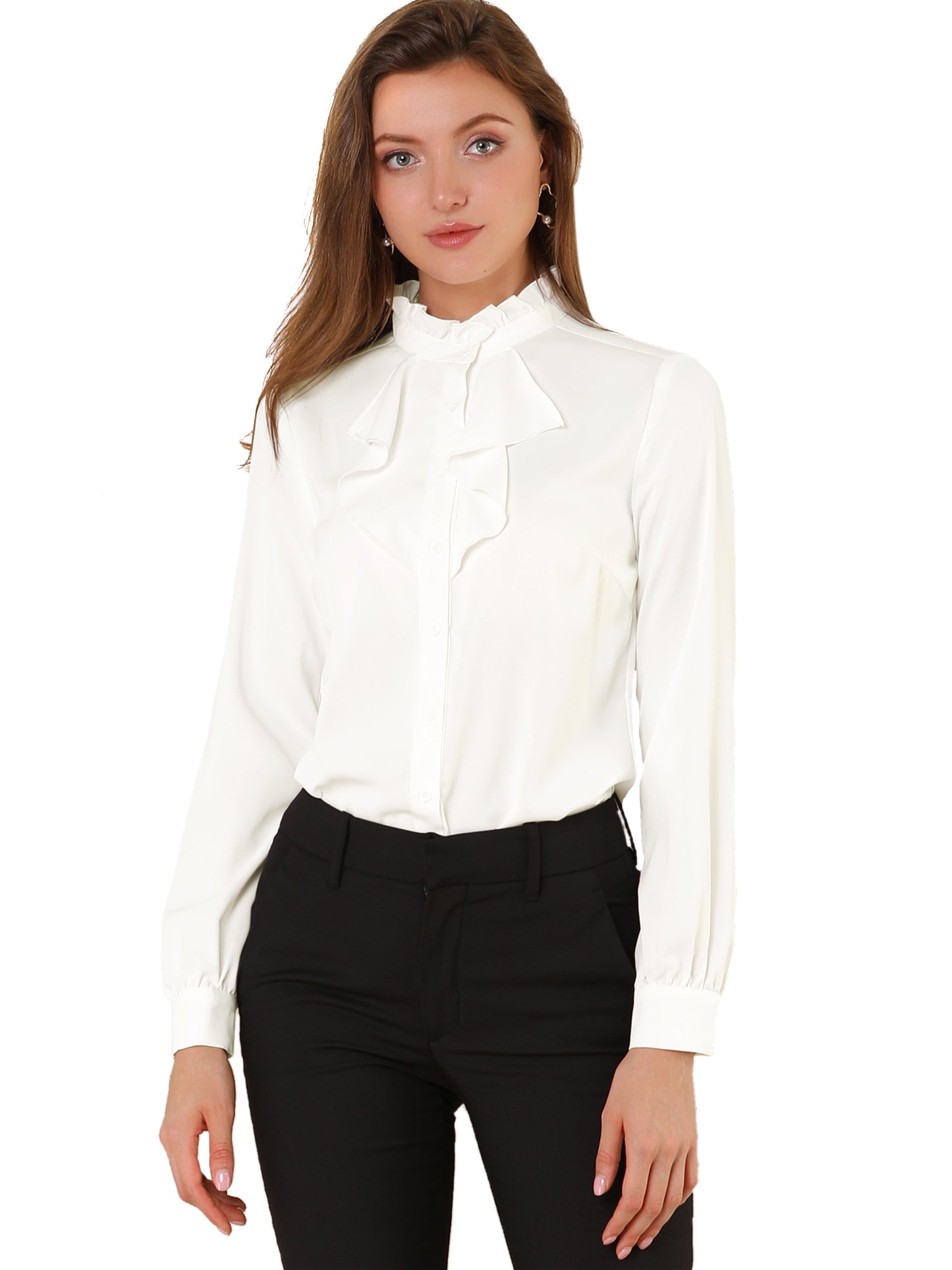 Women's Victorian Gothic Ruffled Lotus Tops Button Down Shirt