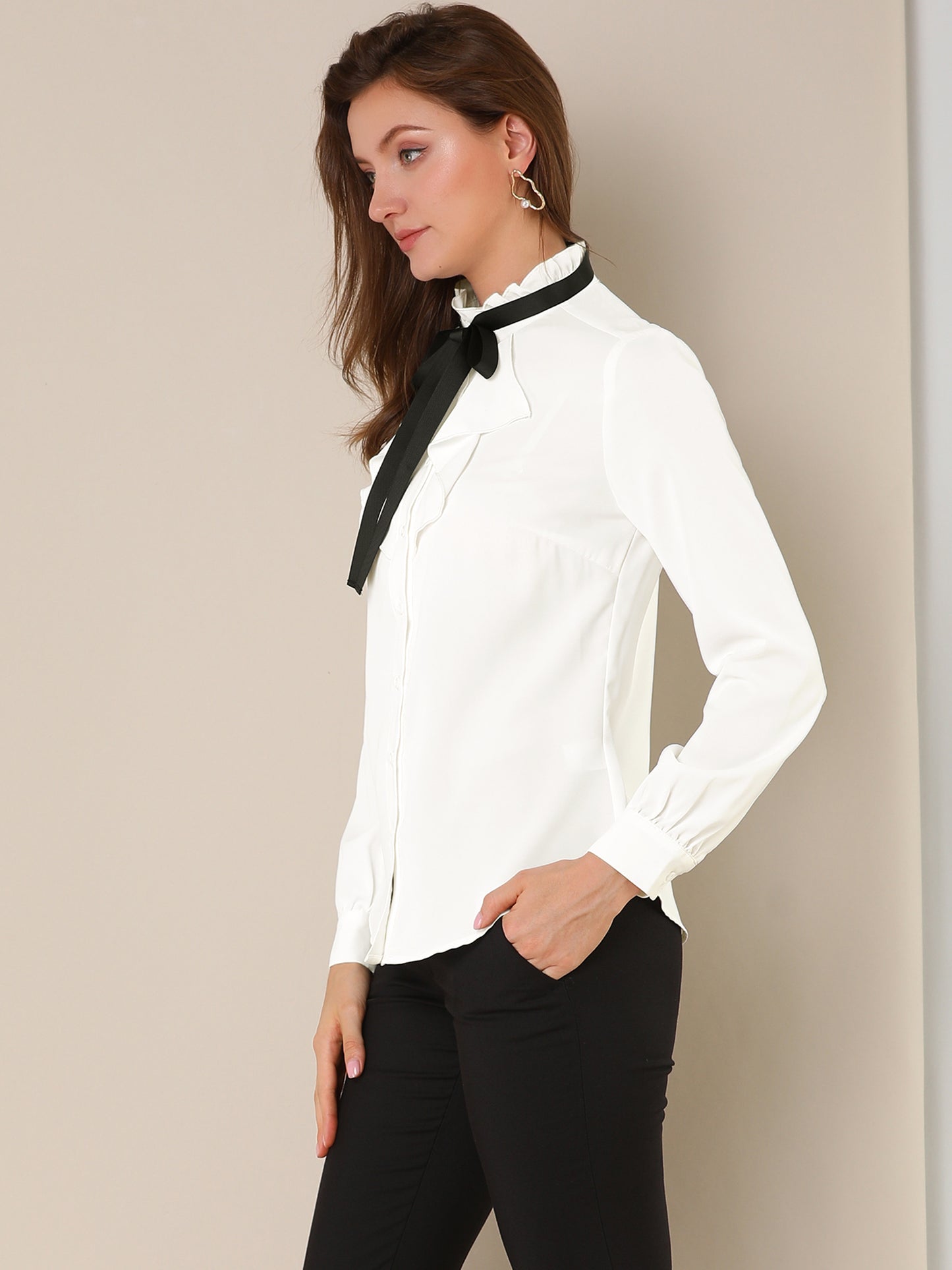 Women's Victorian Gothic Ruffled Lotus Tops Button Down Shirt