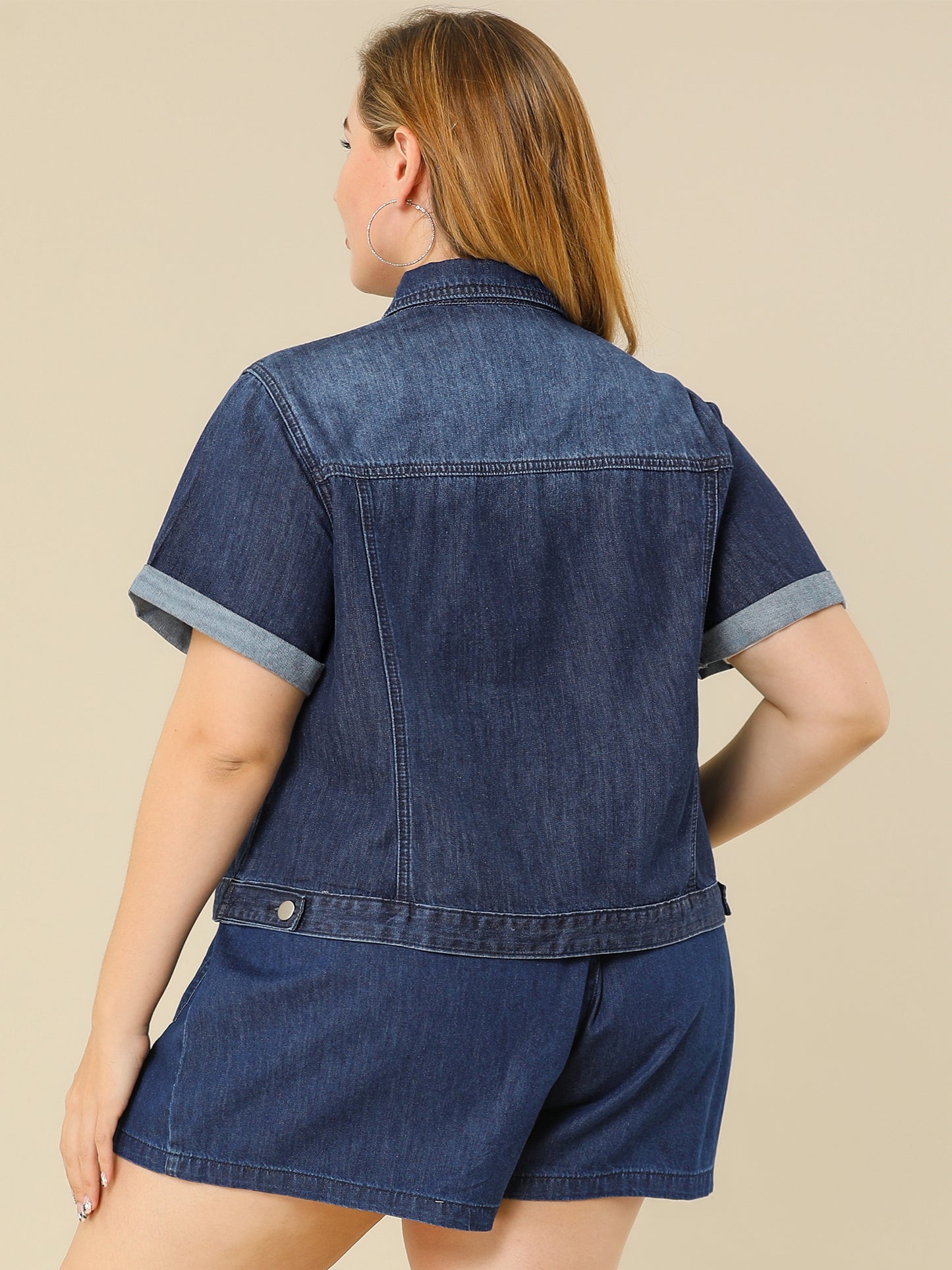 Women's Plus Size Denim Jacket Short Sleeve Lapel Button Front Work Western Outfit Jean Jackets