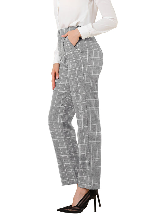 Pantalones a cuadros para mujer, cintura elástica, informales, para trabajo y oficina
