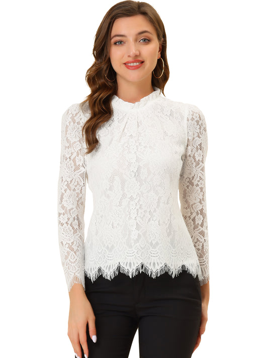 Women's Long Sleeve Lace Top Dressy Elegant Peplum Blouse Shirt (Available in Plus Size)