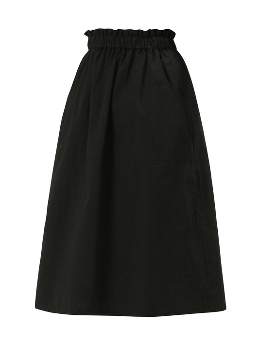 Women's Casual Cotton Skirt Elastic Waist Scrub Peasant A-Line Midi Skirts with Pockets (Available in Plus Size)