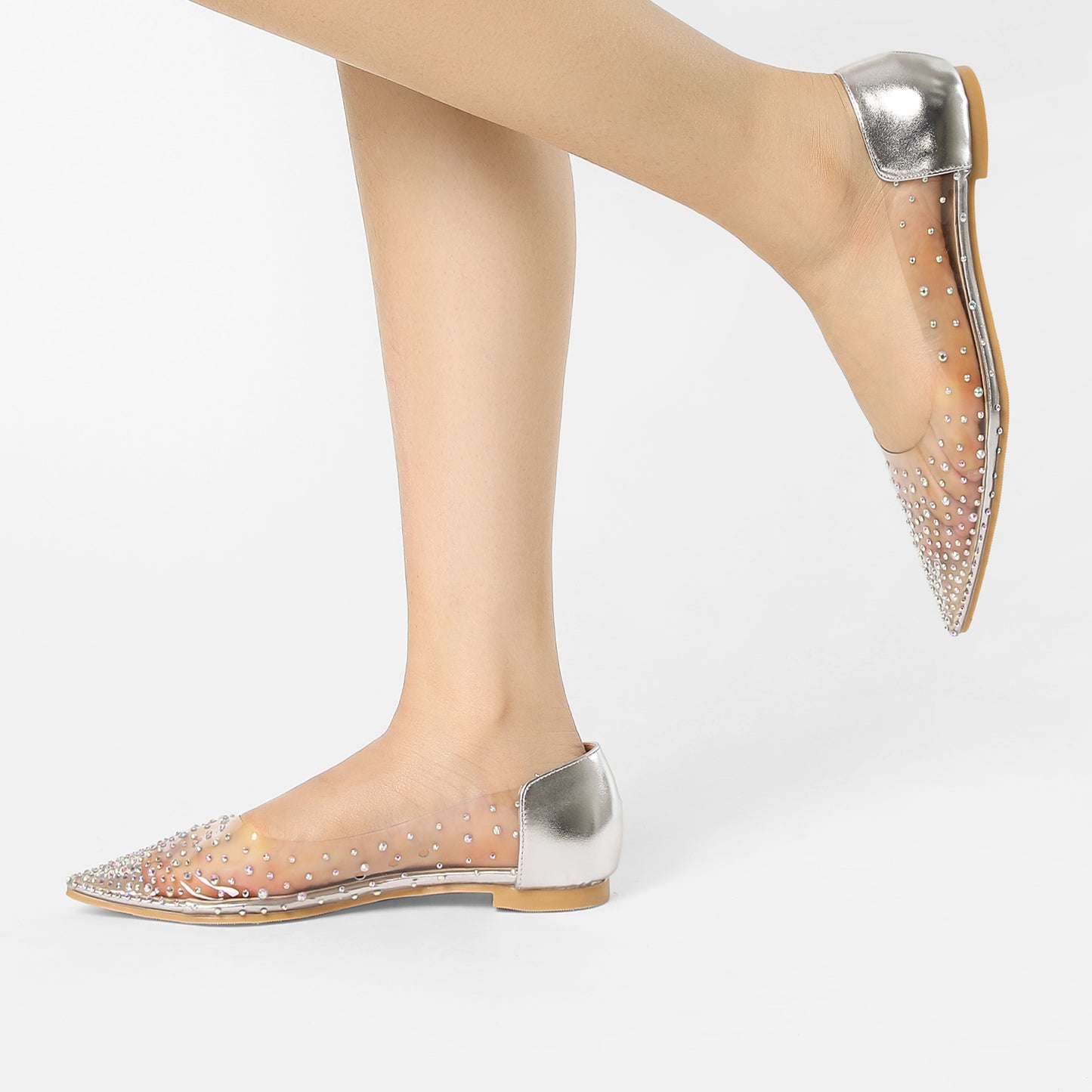 Bailarinas con punta puntiaguda y diamantes de imitación transparentes para mujer