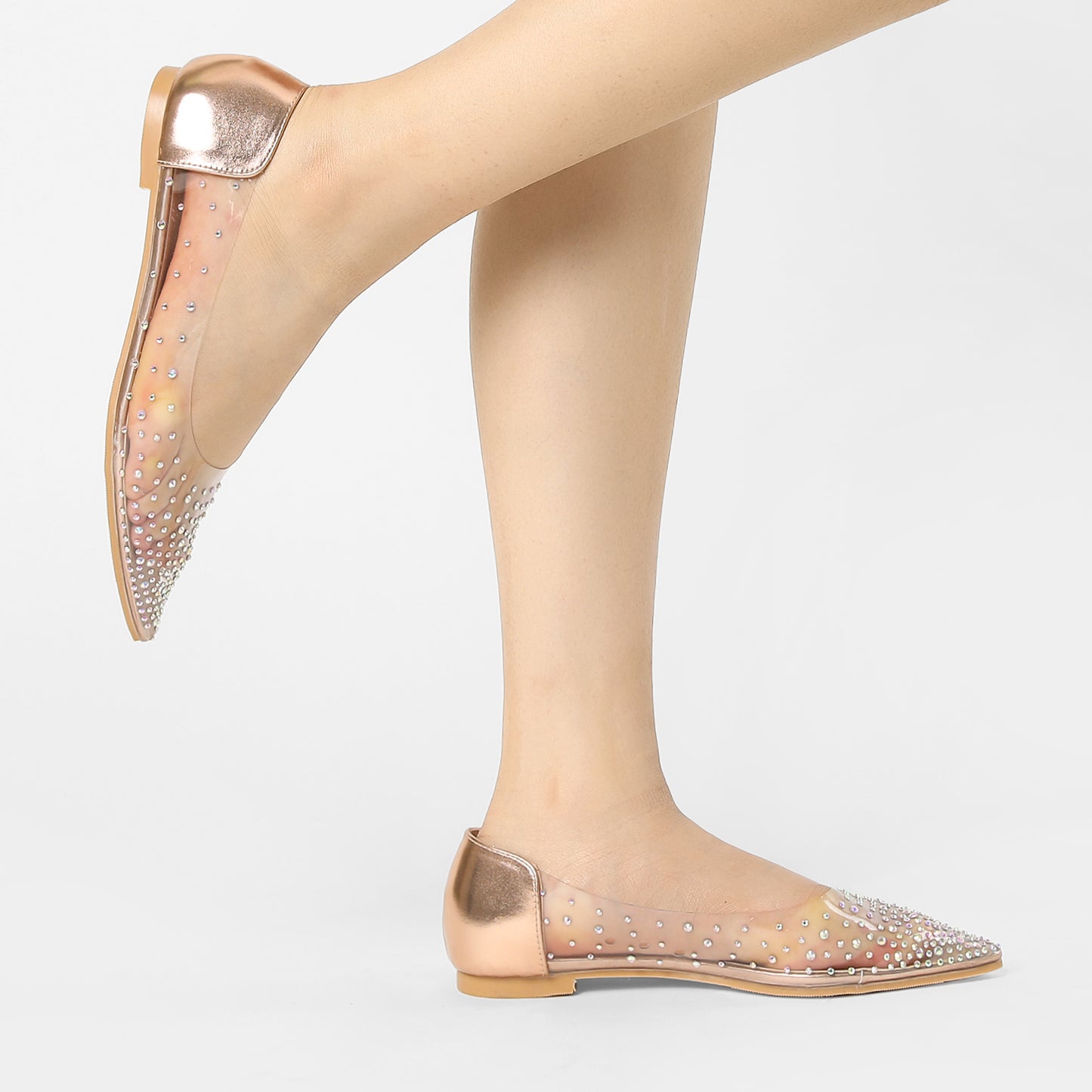 Bailarinas con punta puntiaguda y diamantes de imitación transparentes para mujer