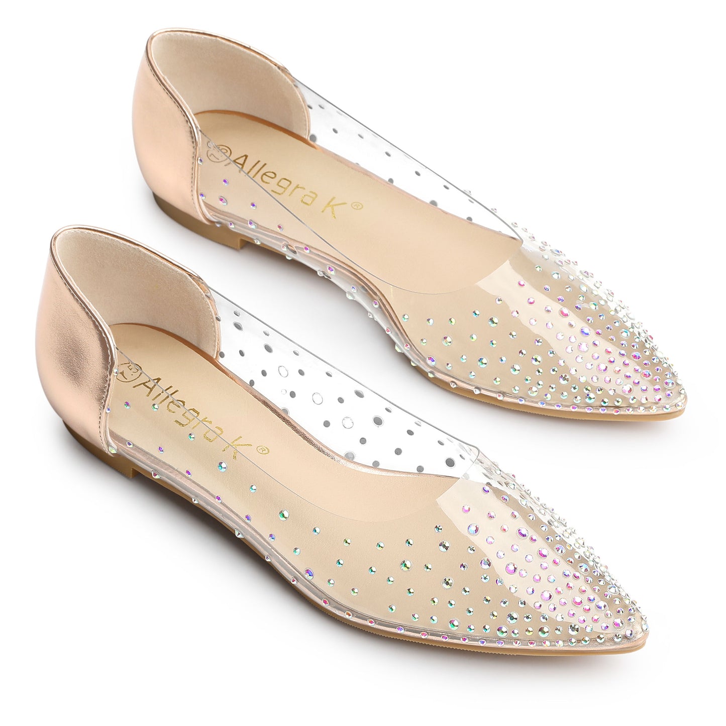 Bailarinas con punta puntiaguda y diamantes de imitación transparentes para mujer