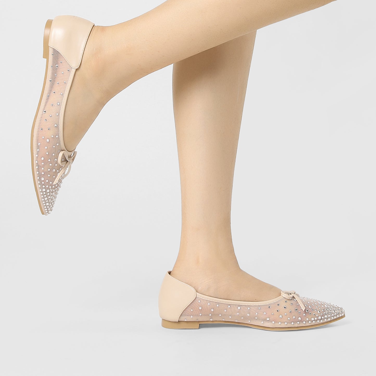 Women's Pointed Toe Rhinestone Mesh Ballerina Flats