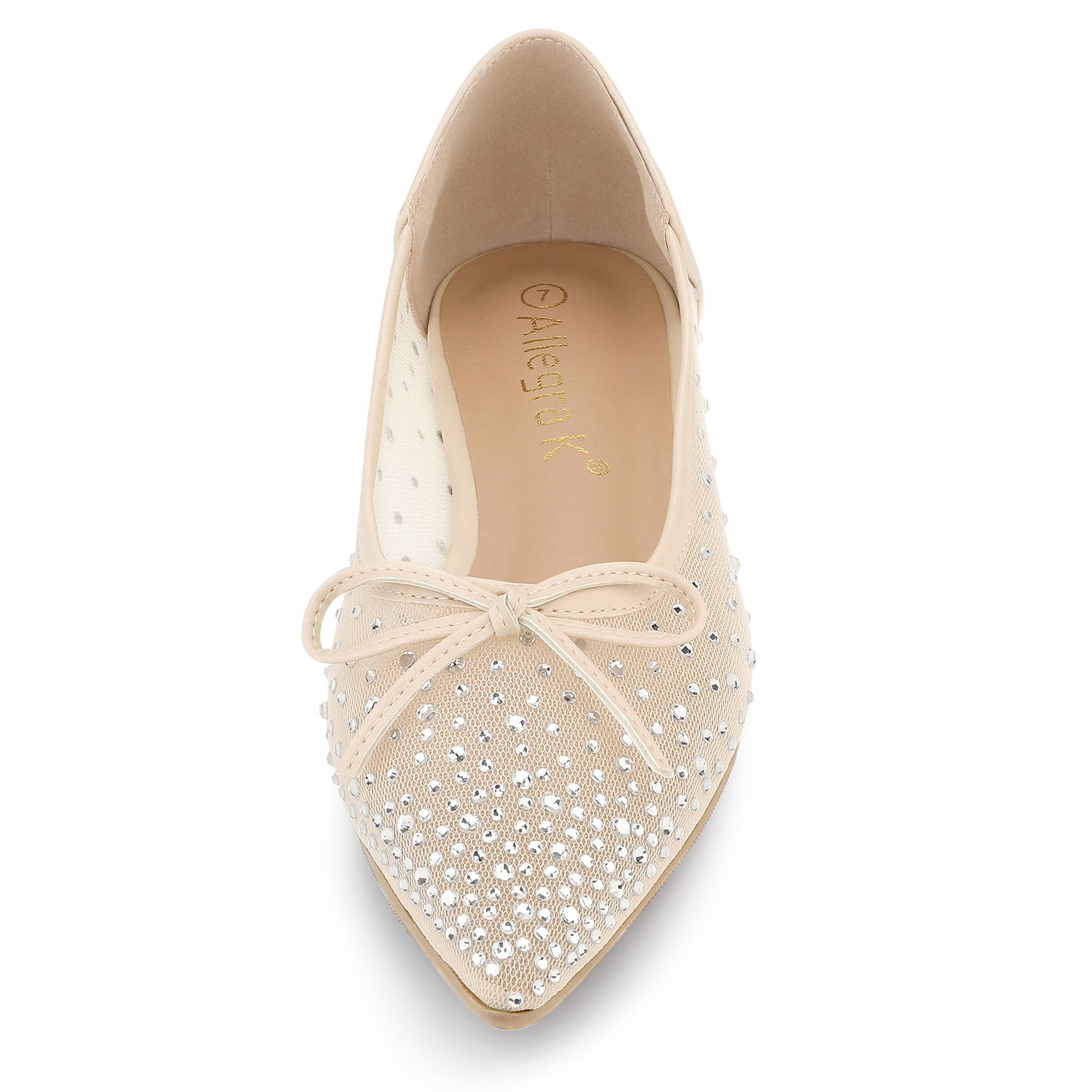 Women's Pointed Toe Rhinestone Mesh Ballerina Flats