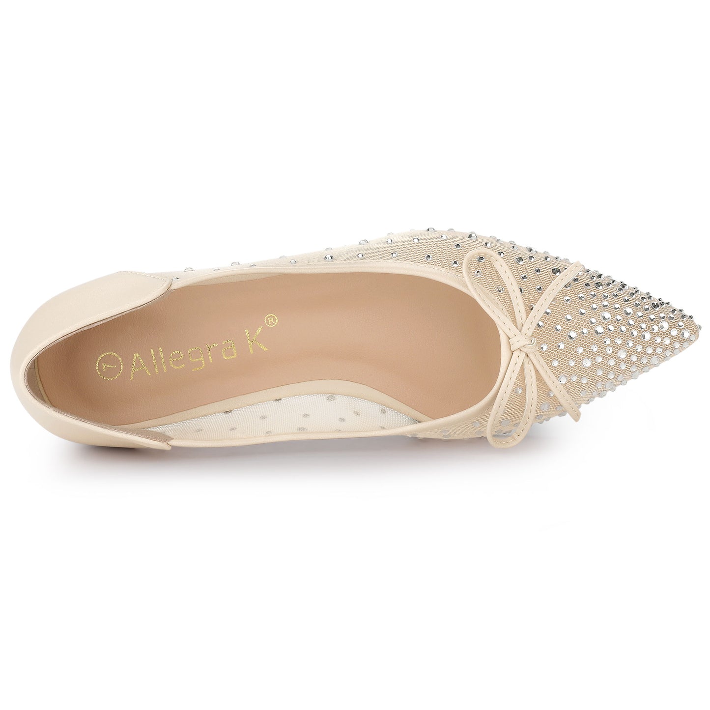 Women's Pointed Toe Rhinestone Mesh Ballerina Flats