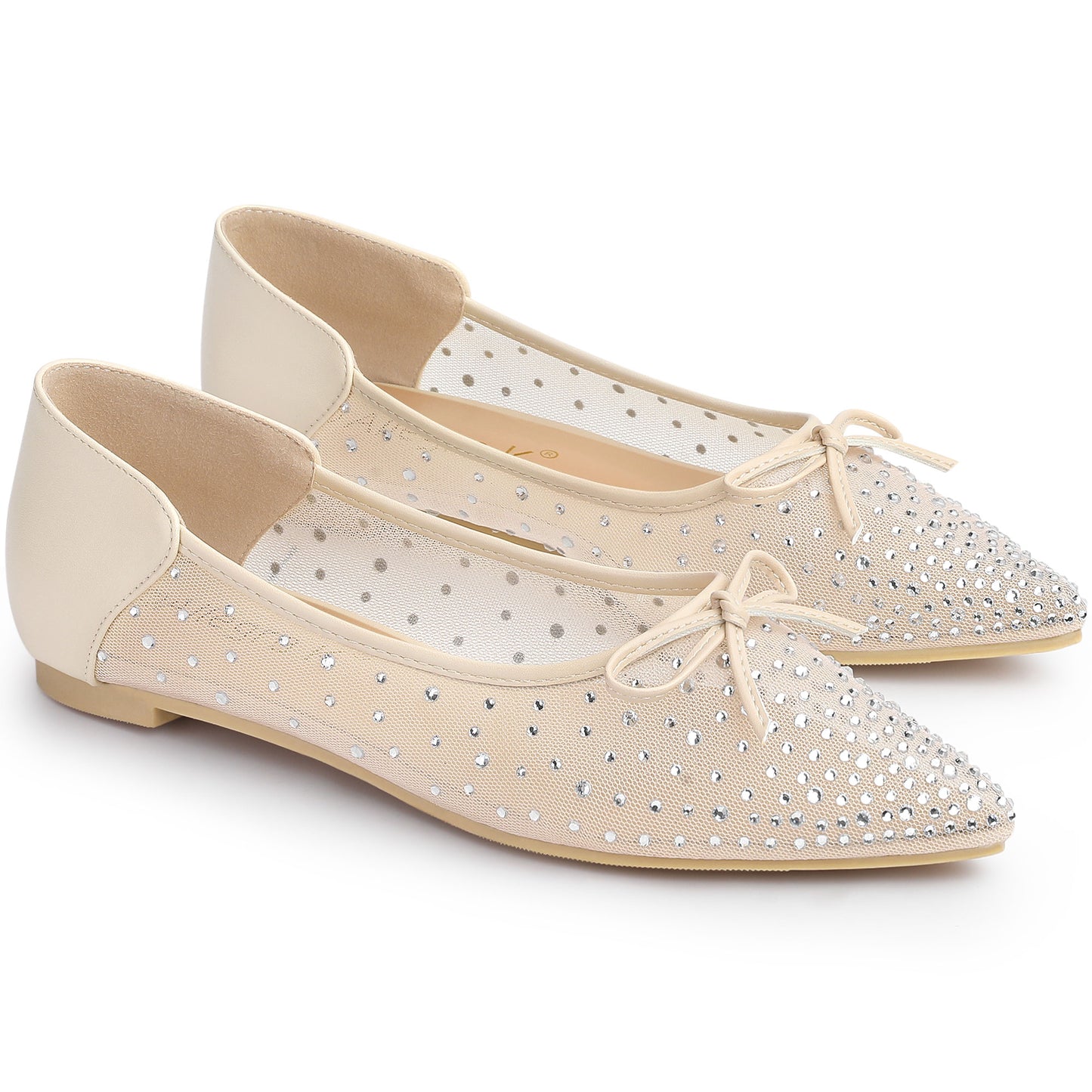 Women's Pointed Toe Rhinestone Mesh Ballerina Flats
