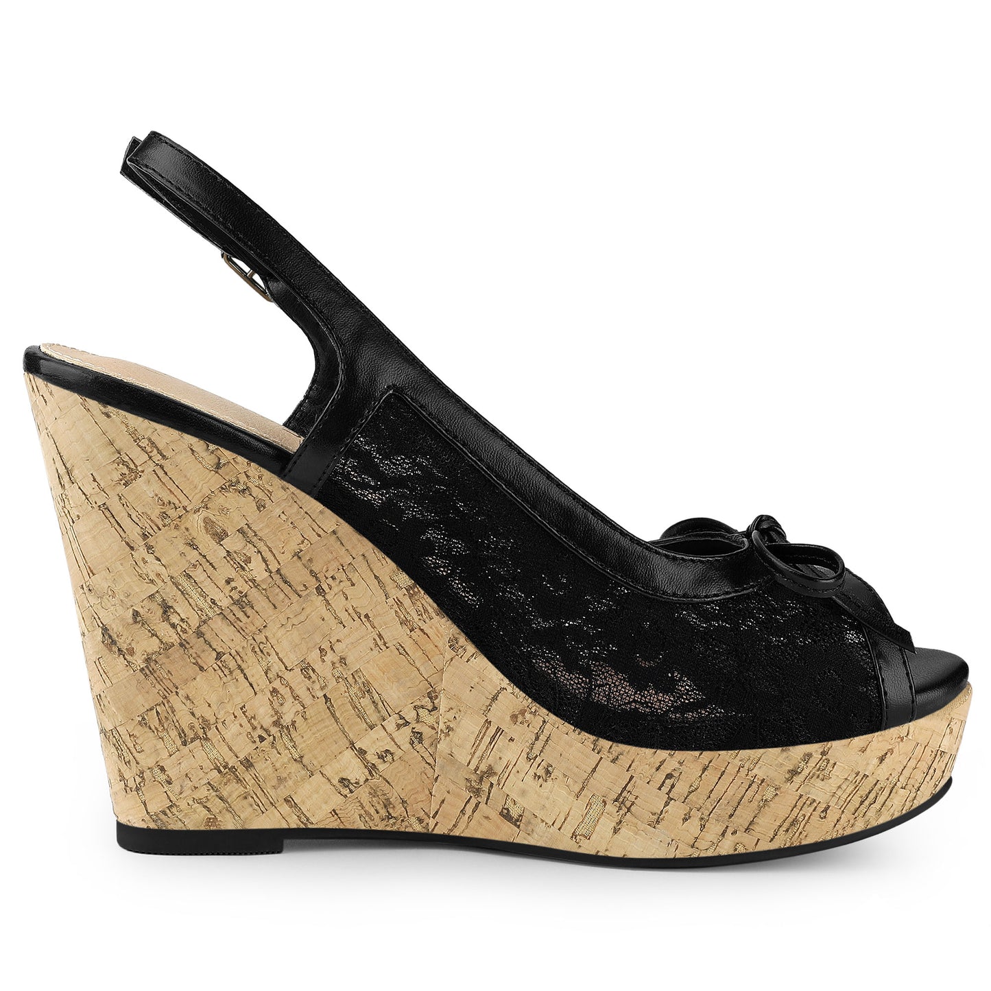 Women's Platform Heels Bow Lace Wedge Mustard Sandals