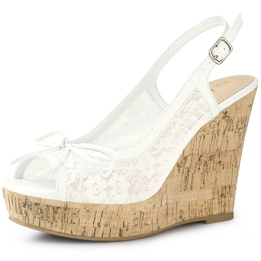 Women's Platform Heels Bow Lace Wedge Mustard Sandals