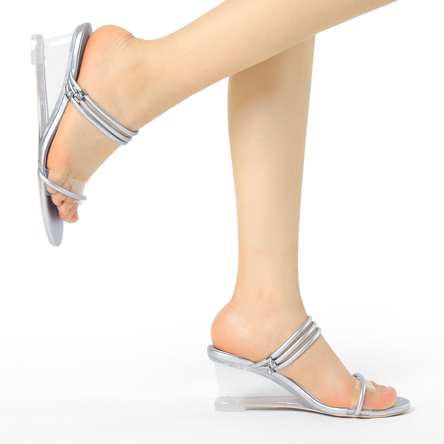Women's Clear Glass Heel Slide Wedge Heel Wedge Sandals