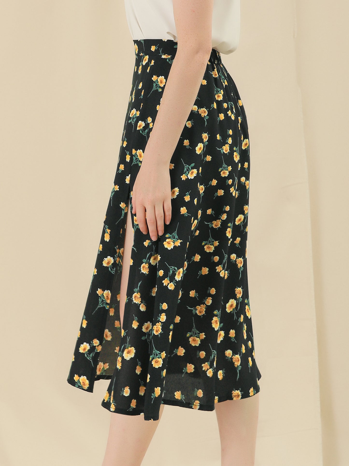 Women's Floral Chiffon Skirt Spring Summer Peasant Midi Skirt