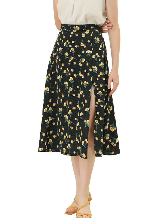 Falda midi campesina de gasa floral para mujer, primavera y verano