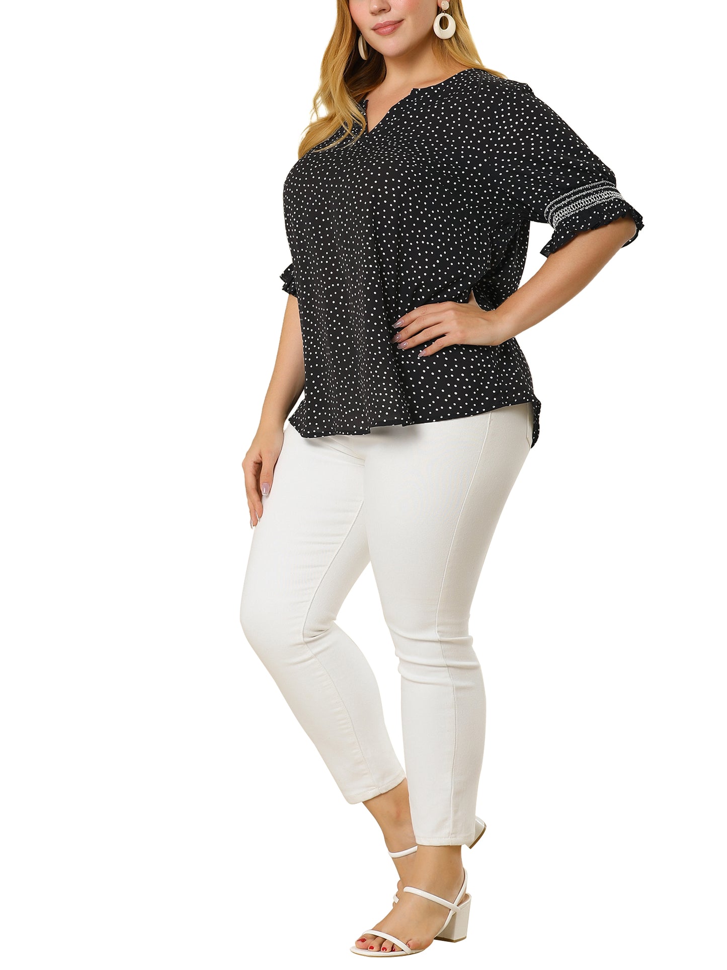 Women's Plus Size Blouse Pin Dots Smocked Floral Boho Blouse