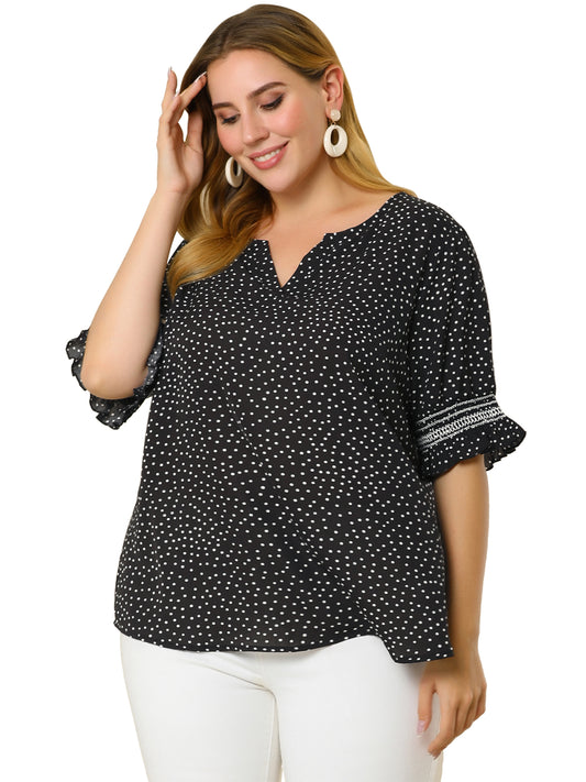 Women's Plus Size Blouse Pin Dots Smocked Floral Boho Blouse