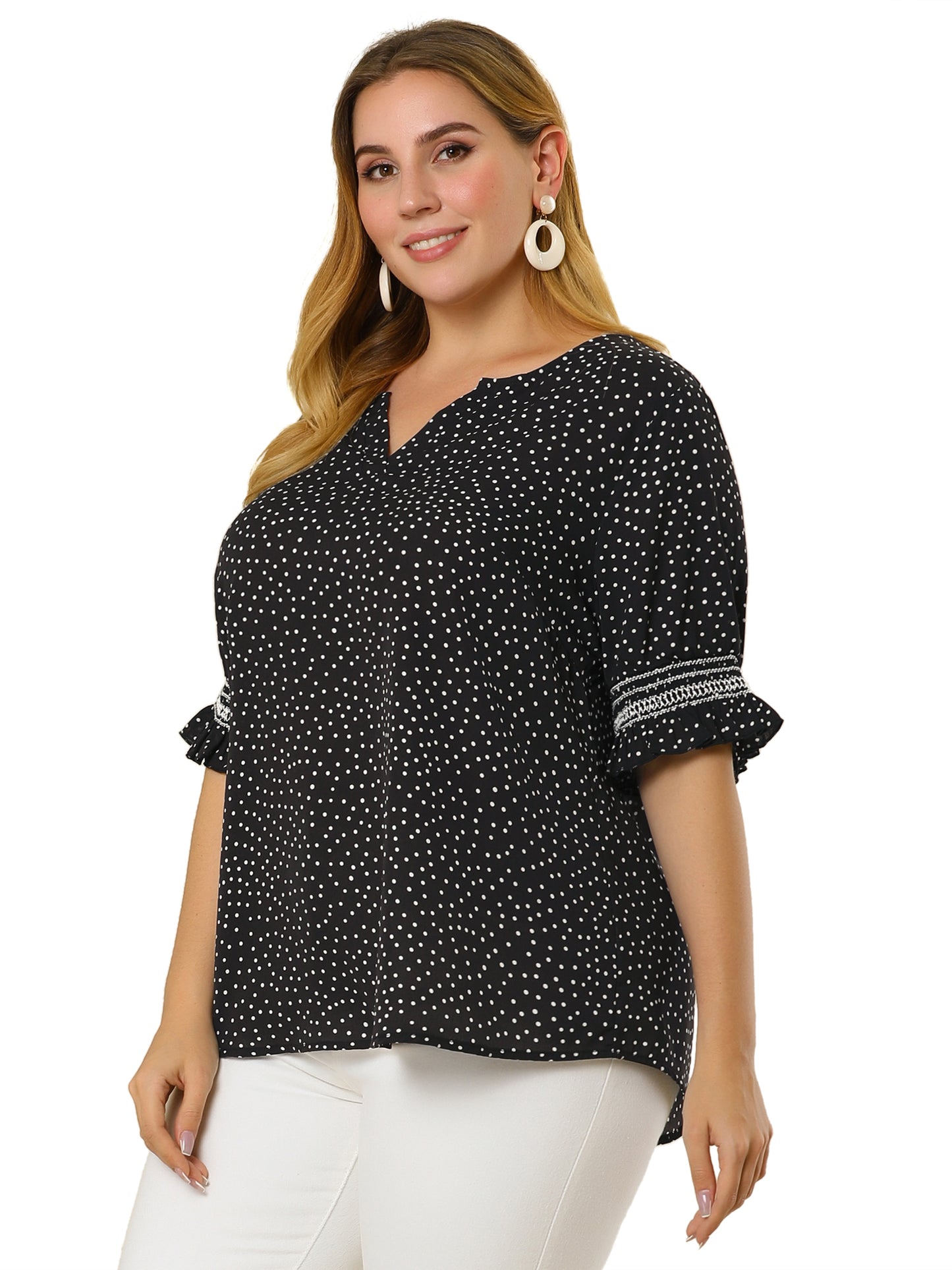 Women's Plus Size Blouse Pin Dots Smocked Floral Boho Blouse
