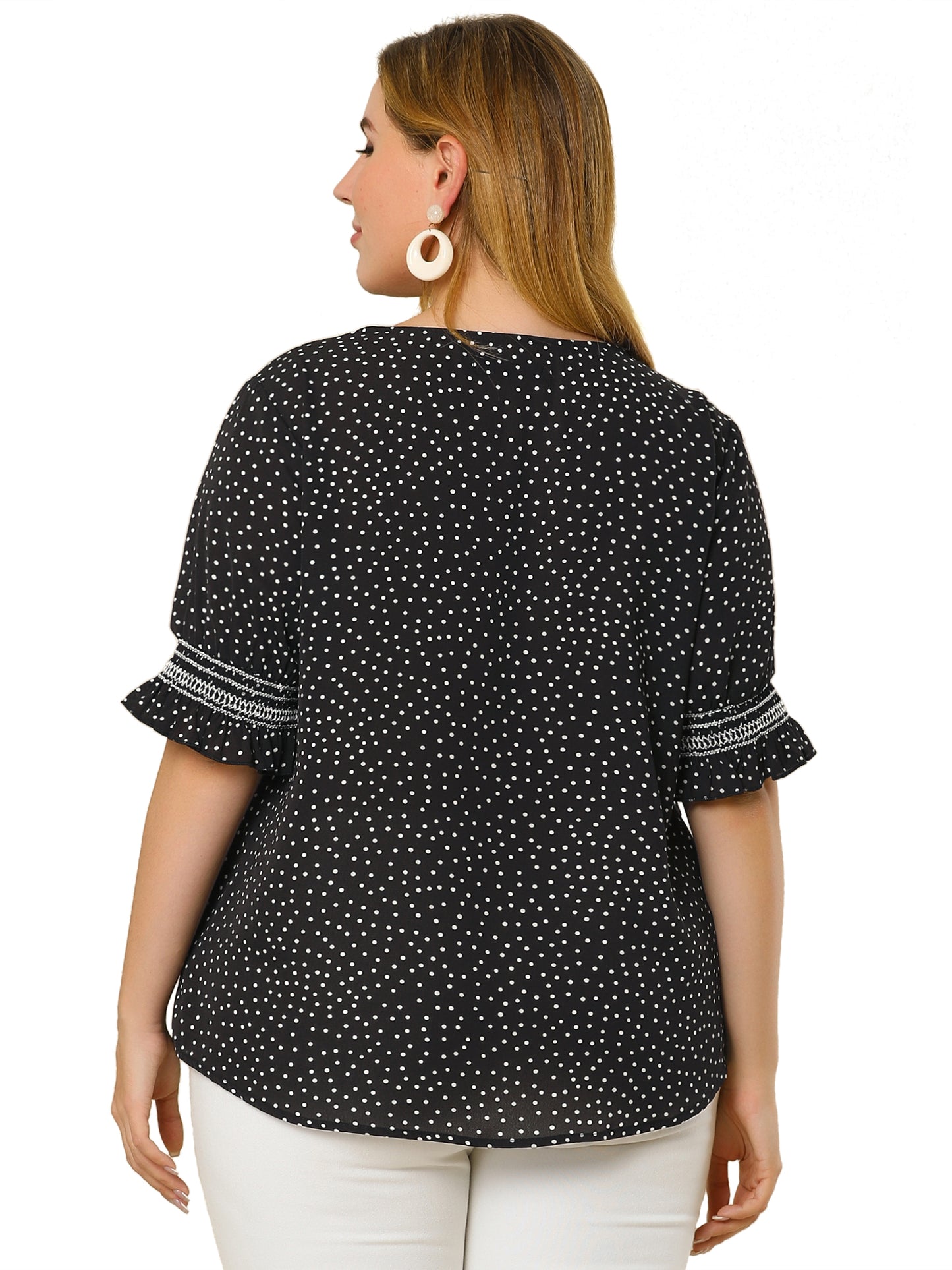 Women's Plus Size Blouse Pin Dots Smocked Floral Boho Blouse