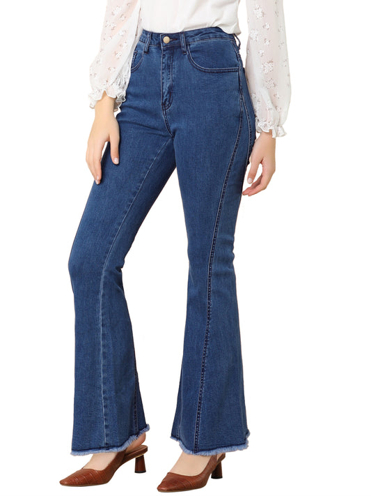 Vaqueros acampanados vintage de los años 70 para mujer, de cintura alta, elásticos, de mezclilla, pantalones de campana
