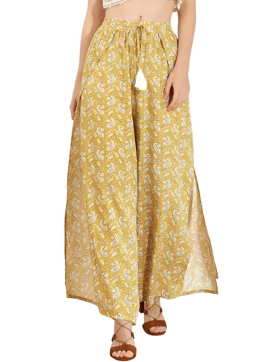 Pantalones anchos y holgados con abertura y cintura alta estilo bohemio para mujer