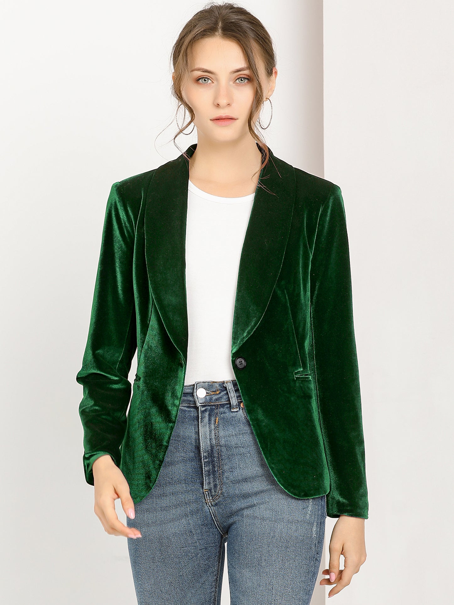 Women's Shawl Collar 1 Button Velvet Blazer (Available in Plus Size)