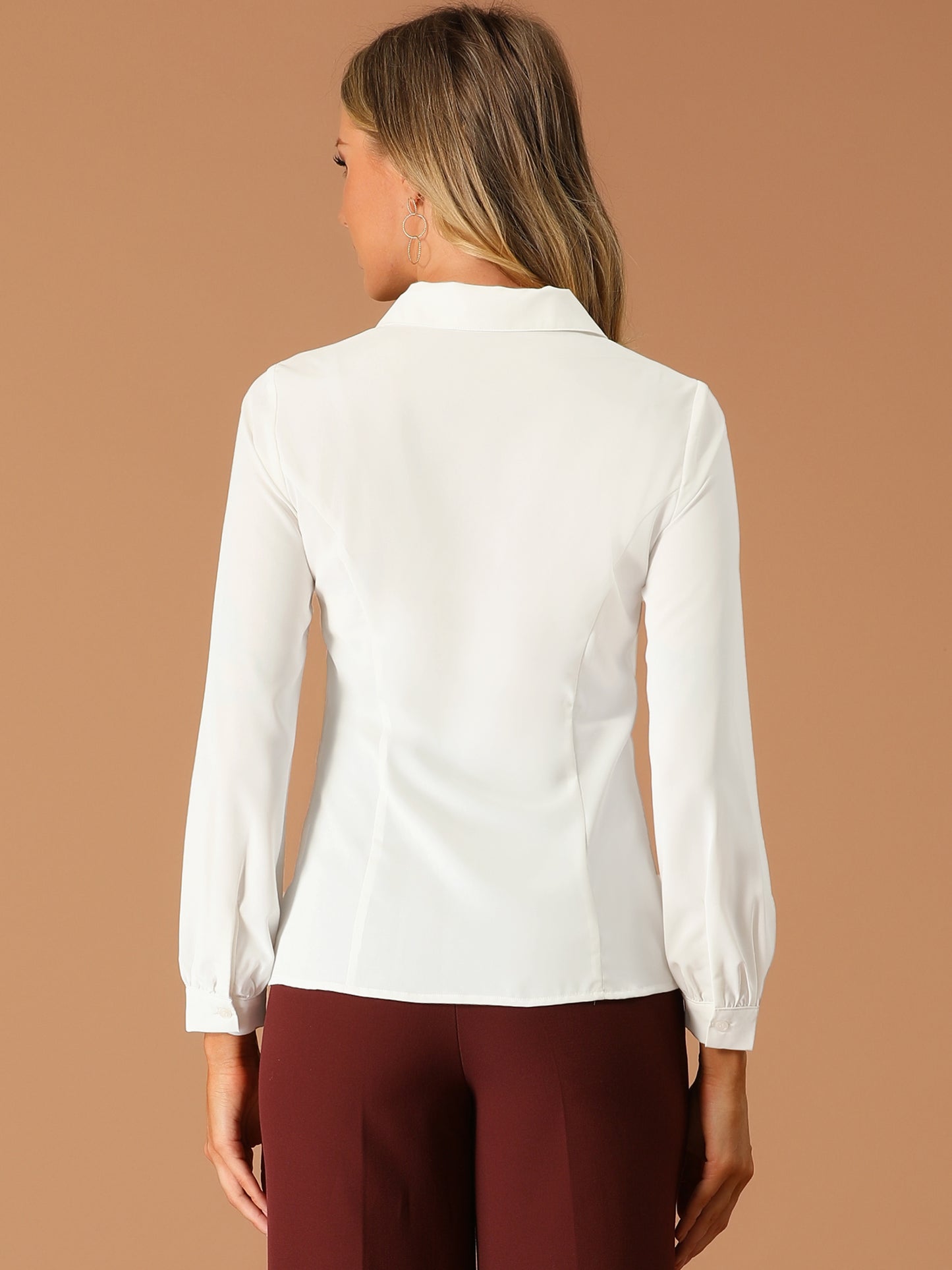 Women's Peter Pan Collar Blouse Business Casual Long Sleeve Button Down Work Shirt