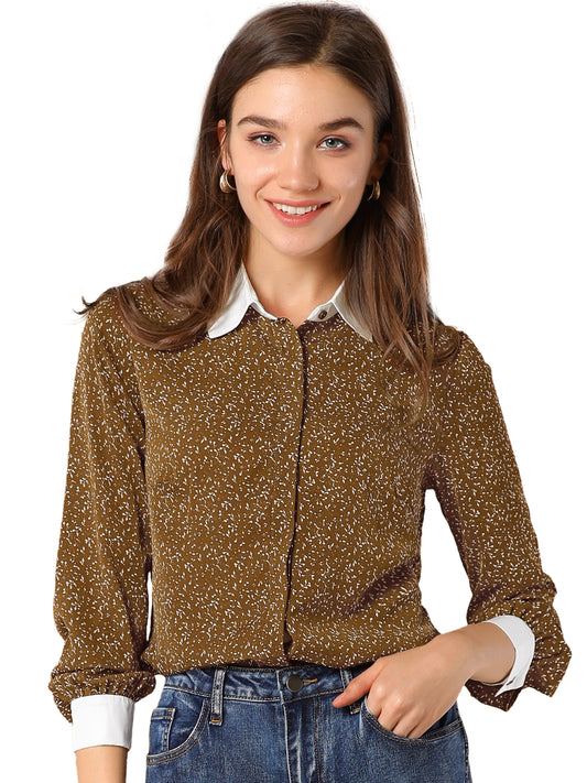 Women's Contrast Point Collar Dots Button Down Shirt