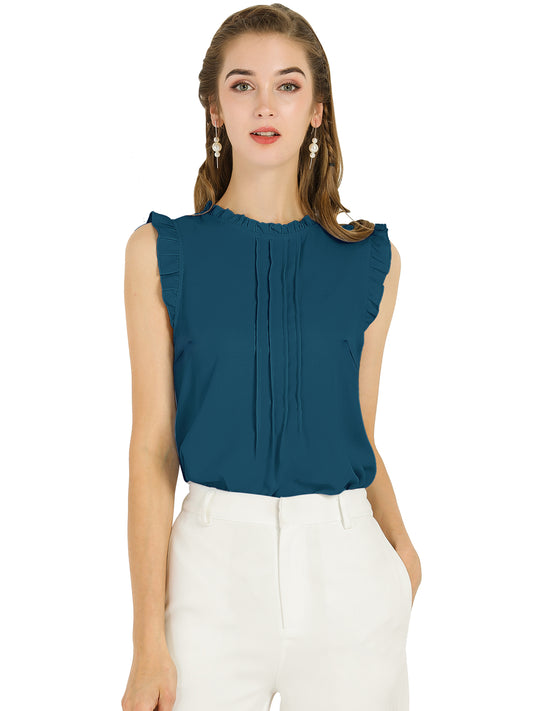 Women's Business Casual Sleeveless Ruffle Blouse Top (Available in Plus Size)