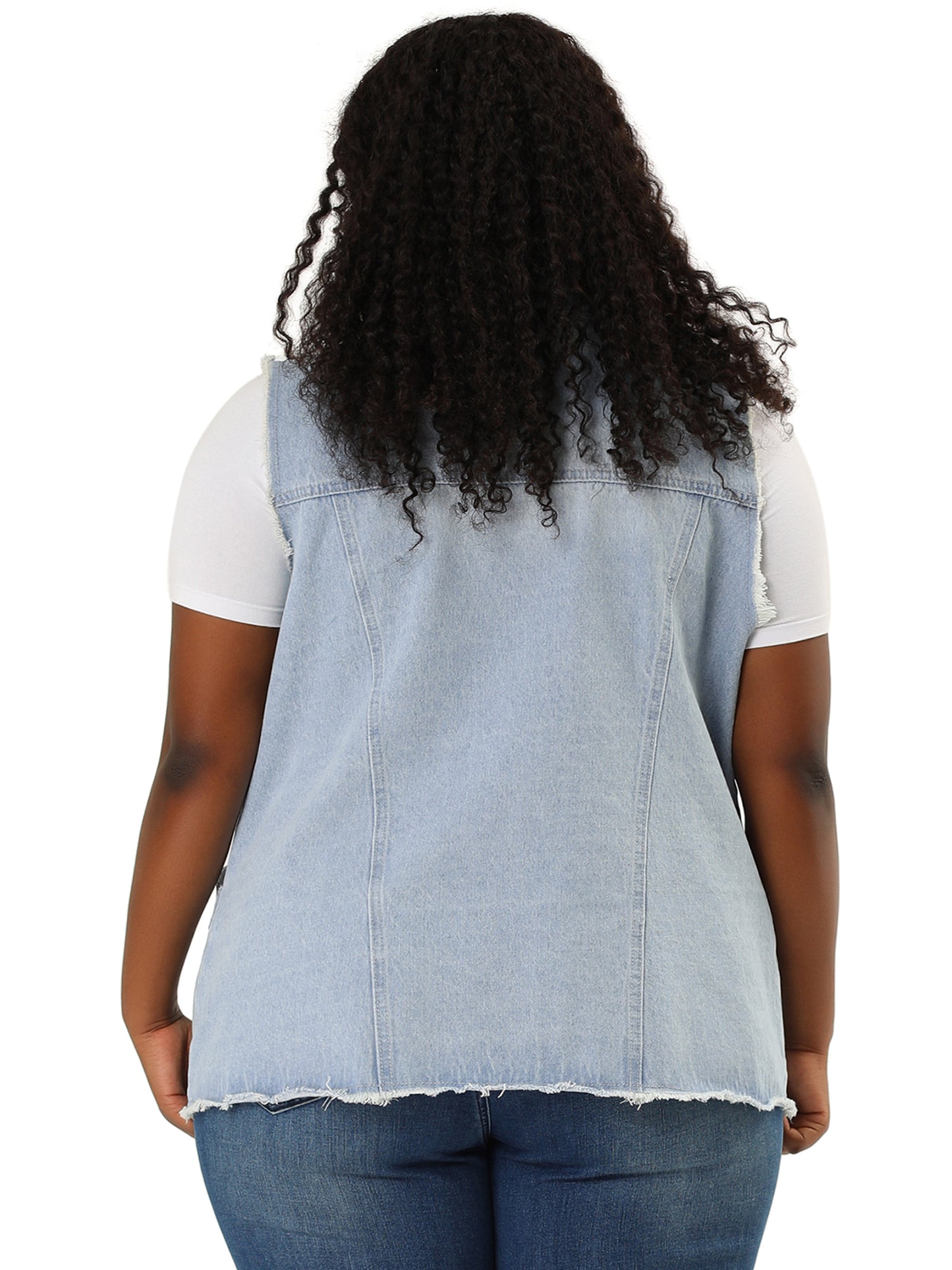 Chaqueta vaquera de talla grande para mujer, con botones, solapa delantera, deshilachada, lavada, sin mangas, chaleco vaquero largo