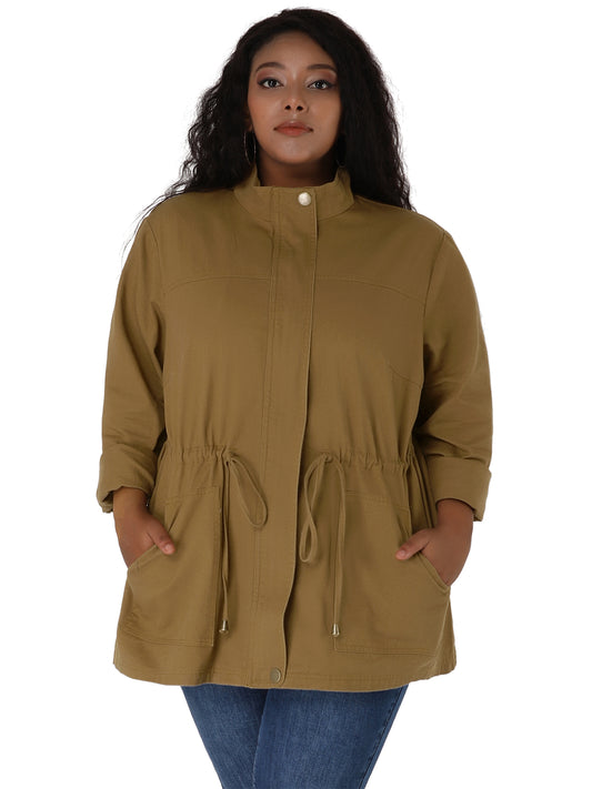 Women's Plus Size Jackets Lightweight Anorak Drawstring Utility Jacket with Pockets