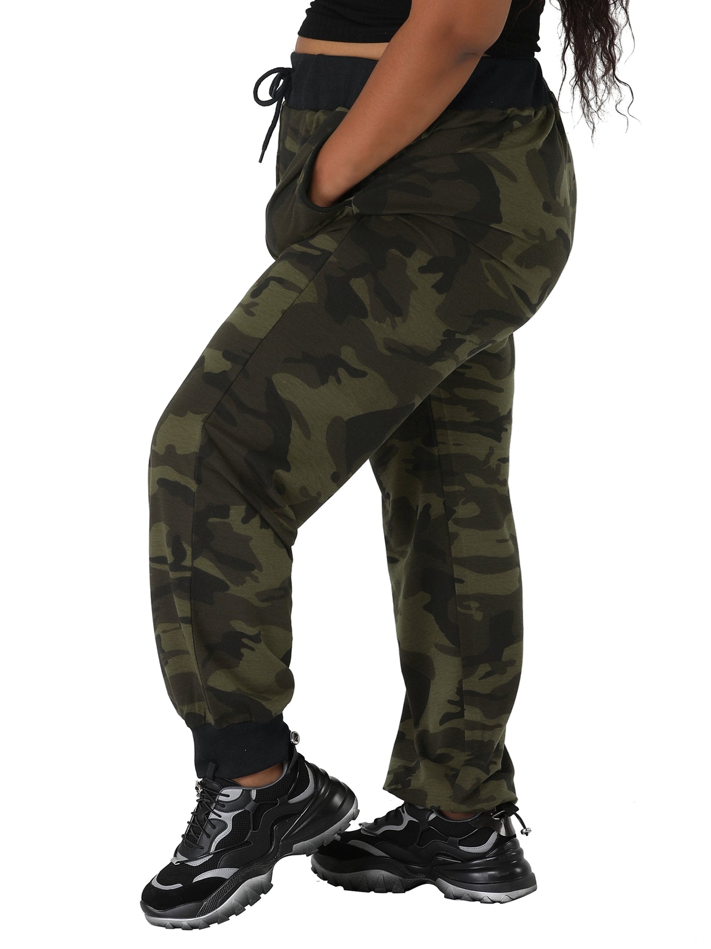 Women Plus Size Drawstring Waist Contrast Color Jogger Pants