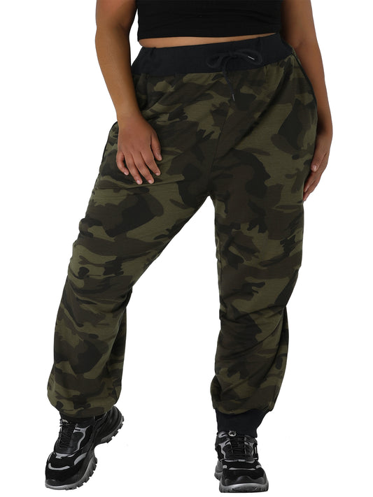 Women Plus Size Drawstring Waist Contrast Color Jogger Pants