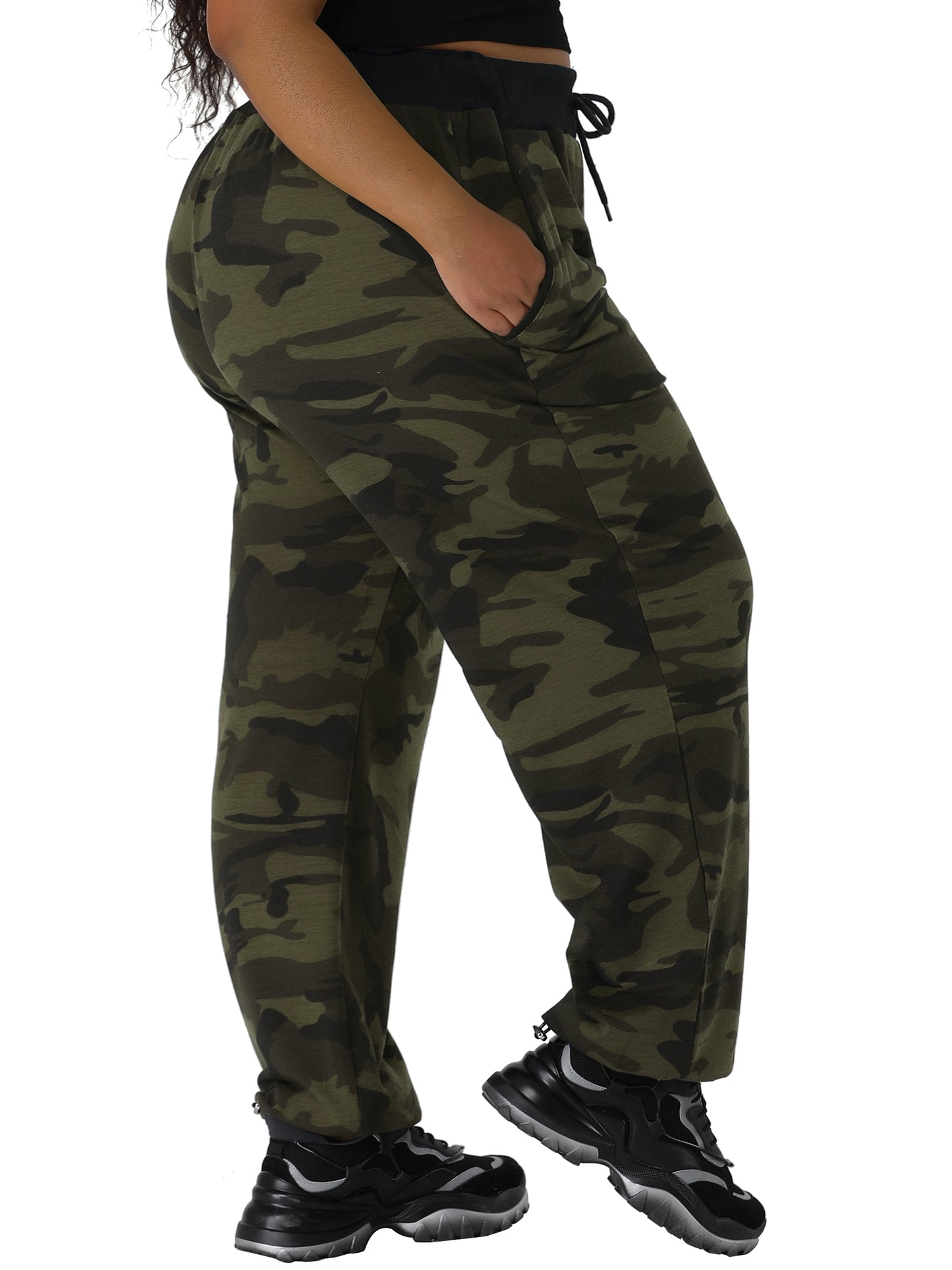 Women Plus Size Drawstring Waist Contrast Color Jogger Pants