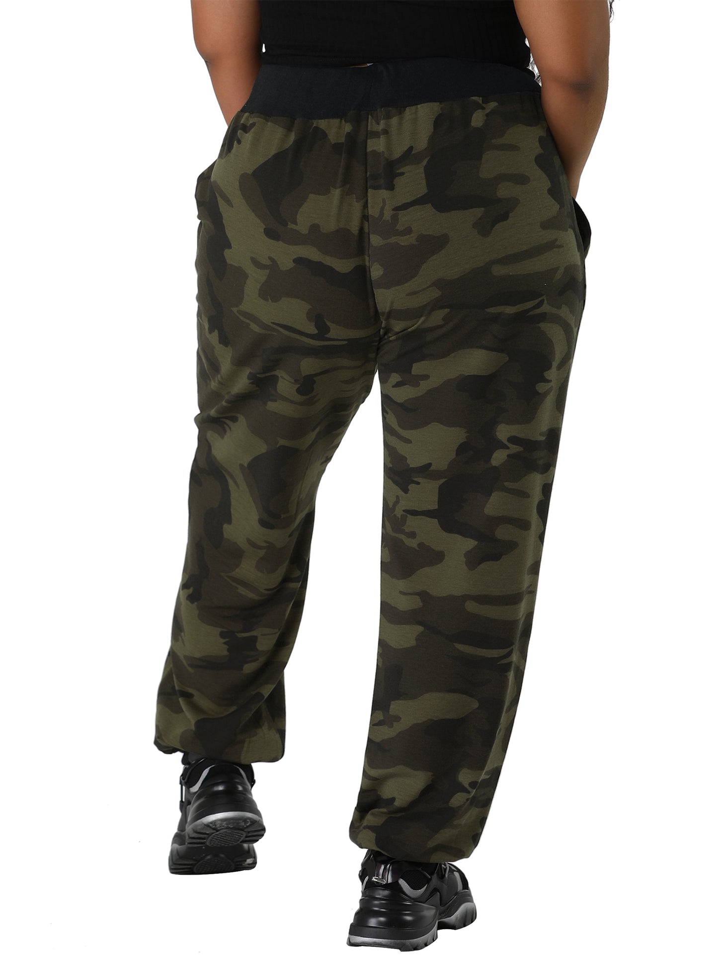 Women Plus Size Drawstring Waist Contrast Color Jogger Pants